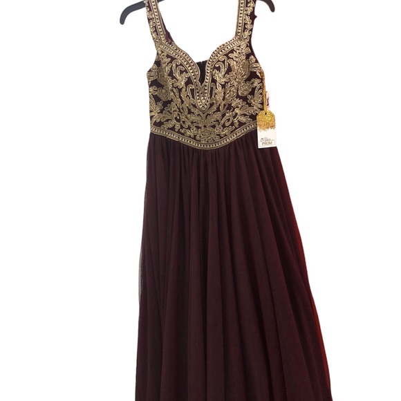 Gold Dark Burgundy TLC Say Yes To Prom Dress Ball Gown Size 13 NWT - Picture 2 of 16